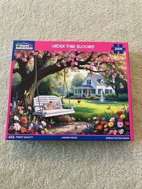 White Mountain Under Pink Blooms Puzzle